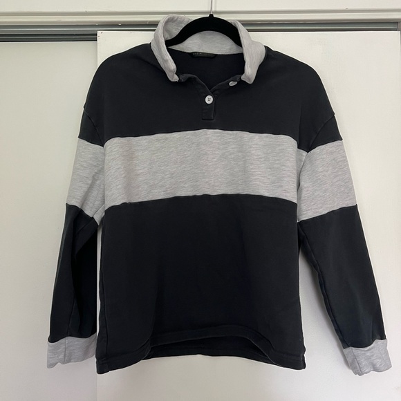 SHEIN Tops - SHEIN striped polo long sleeved shirt, with a collar, navy and grey color